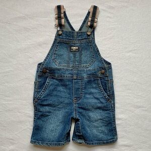 Oshkosh Blue Jean Shorts Overalls Vestbak Shortalls with Red Striped Straps 24M